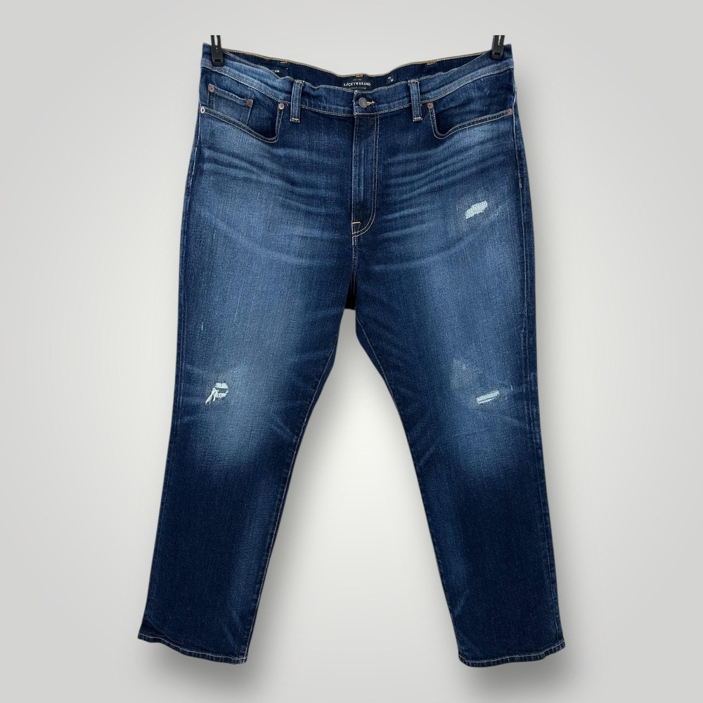 Lucky Brand Jeans Mens 46 (44x31) Blue Athletic‎ Slim Stretch Denim Distressed